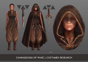 Phaé, charadesign : recherches de costumes planche 2