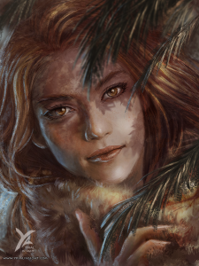 Illustration de style réaliste, portrait d'Amaudra, un personnage du roman Le Choix du Roi