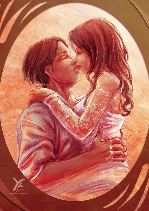 Couple tendrement enlacé - illustration couleur de Saint Valentin