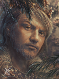 Illustration de style réaliste, portrait de Charlemagne, un personnage du roman Le Choix du Roi