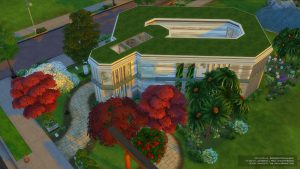terrain publique construit dans l'interface du jeu vidéo The Sims 4 : le Q Museum !