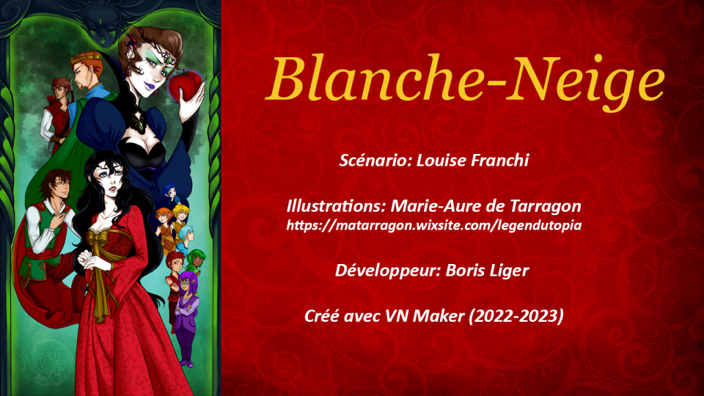 Snow White VN, le Visuel Novel Blanche-Neige réalisé avec VN Maker, page de crédits