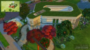 Saisei Q Musuem, build Les Sims 4, vue 360° et localisation du terrain sur la map
